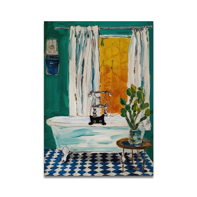 Bathroom Cat Reading on Toilet Poster