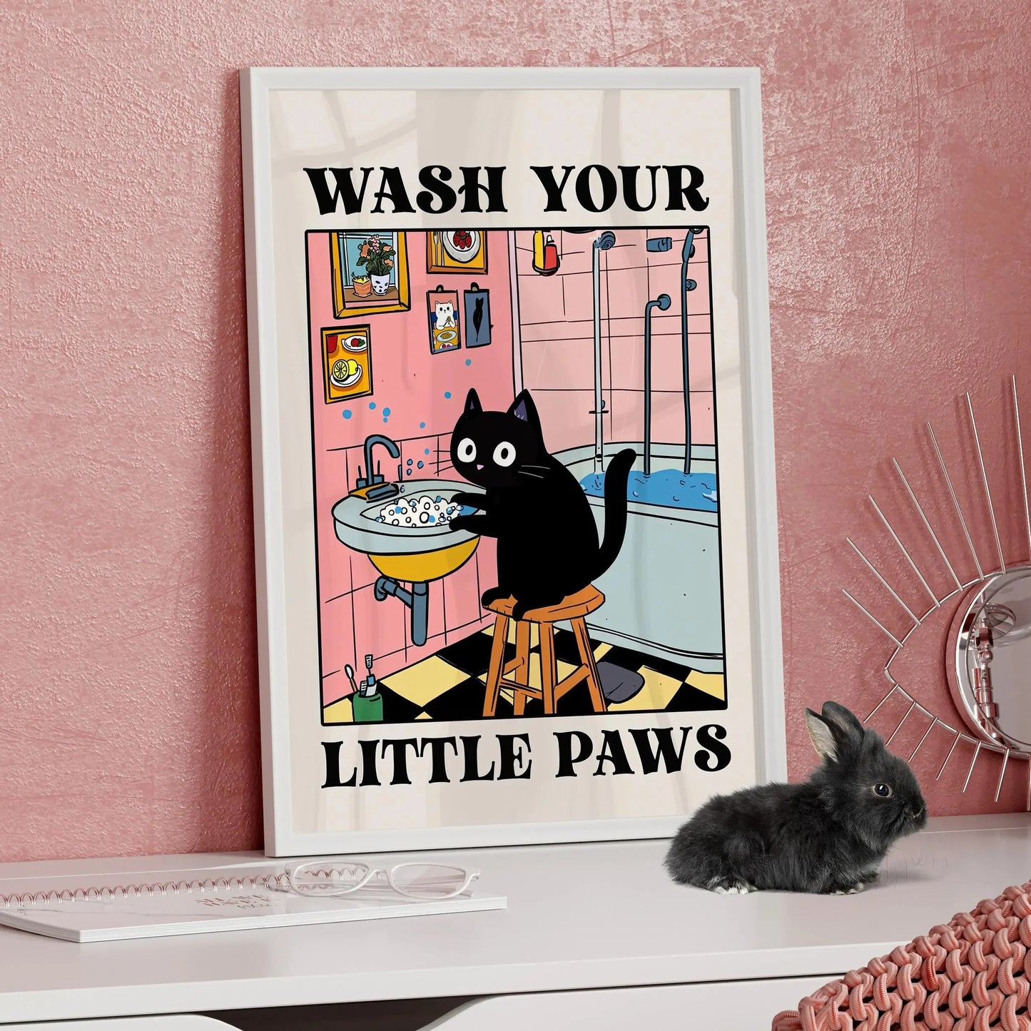 Cute Wash Paws Cat Canvas Print