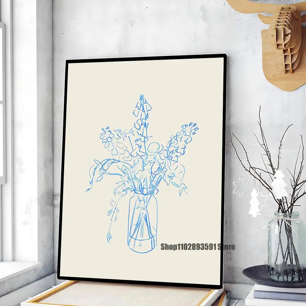 1pc Abstract Line Lemon Flower Vase Geometry Nordic Poster Paper Print Home Bedroom Entrance Bar Cafe Art Painting Decoration