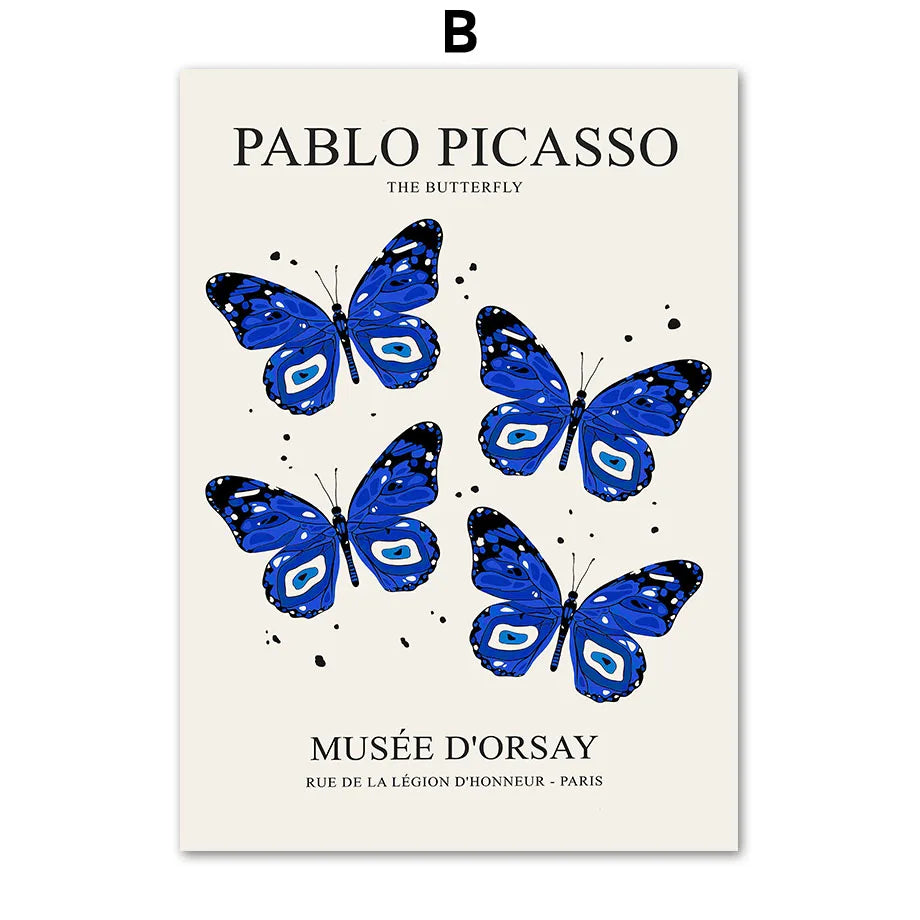 Blue Bauhaus Matisse Warhol Butterfly Canvas Wall Art