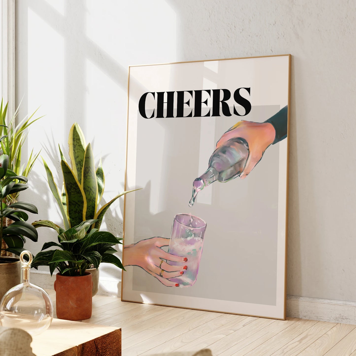 Modern Trendy Bar Cart Cheers Wine Glass Wall Art Prints Canvas Painting Poster Picture For Living Room Home Decor
