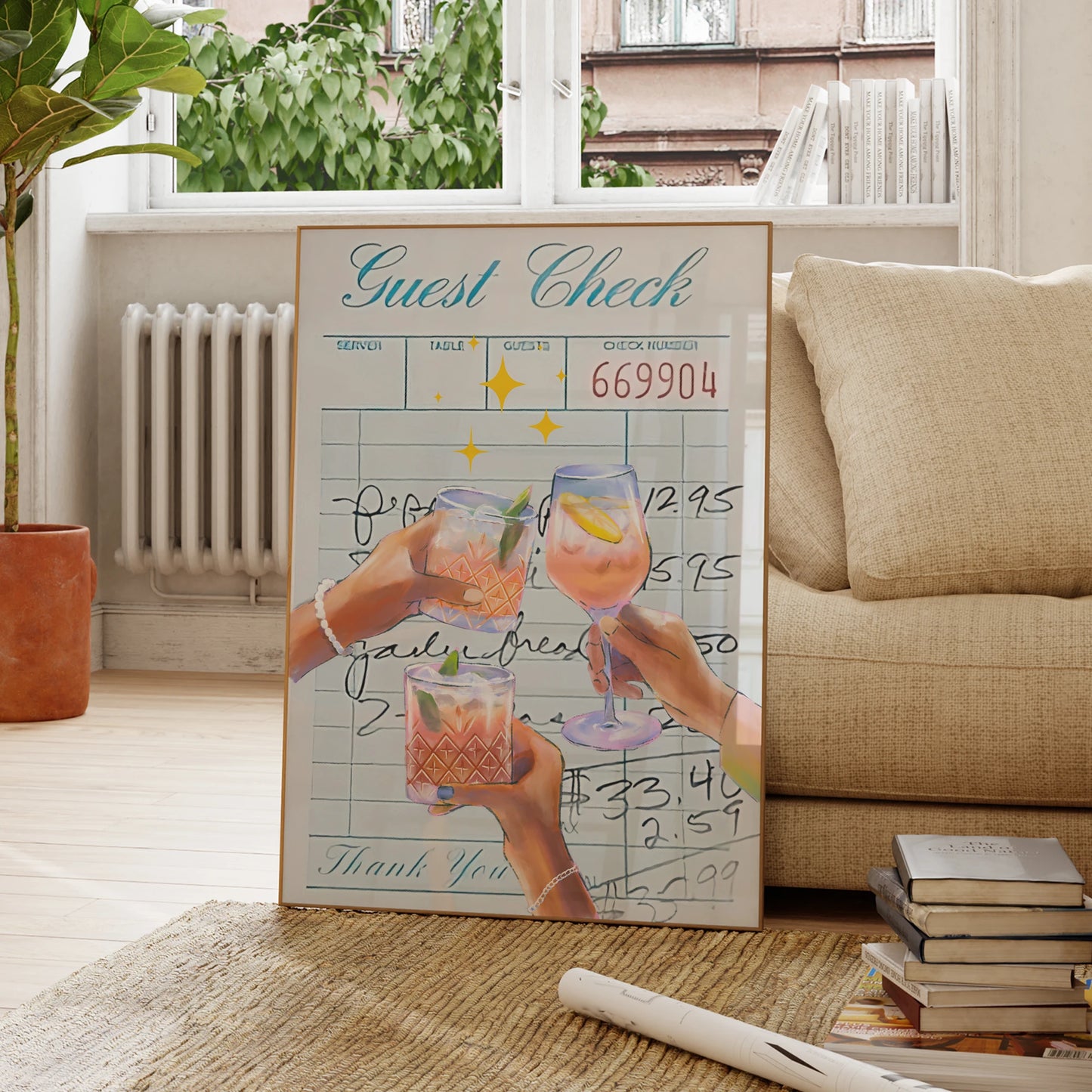Modern Retro Trendy Cocktail Guest Check Pink Girly Wall Art Prints Canvas Painting Poster Picture For Living Room Home Decor