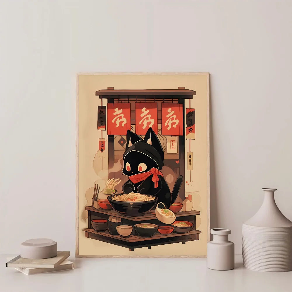 Kawaii Japanese Ramen Animal Cat Poster