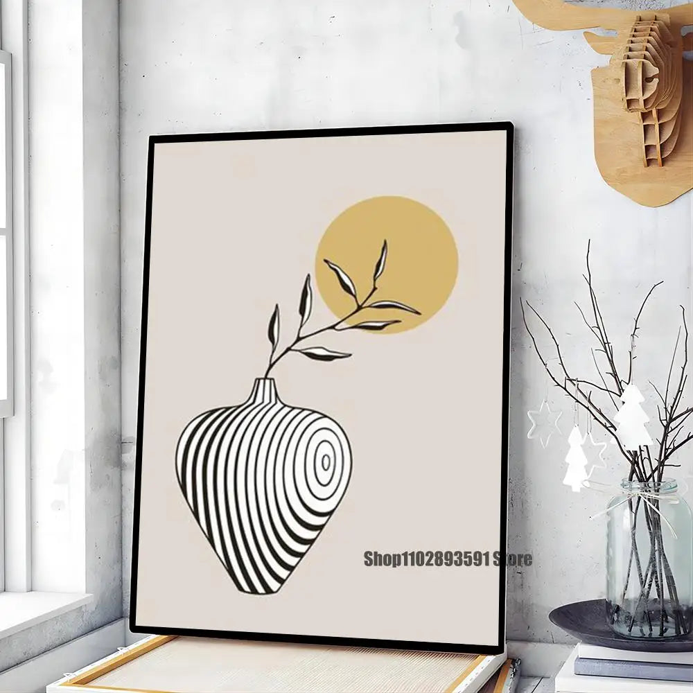1pc Abstract Line Lemon Flower Vase Geometry Nordic Poster Paper Print Home Bedroom Entrance Bar Cafe Art Painting Decoration