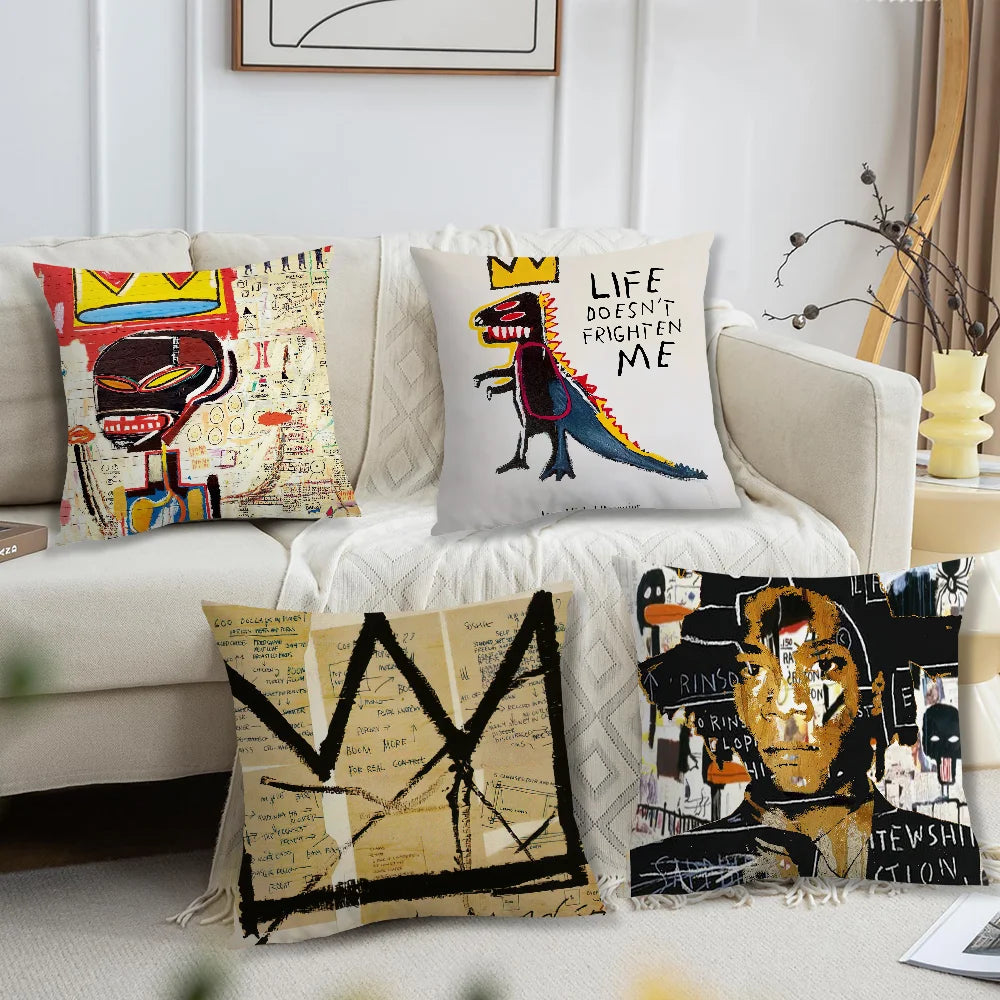 J-Jean-Michel B-Basquiat Art Pillow Case Living Room Sofa Cushion Cover Suitable For Home Bedroom Room Decoration