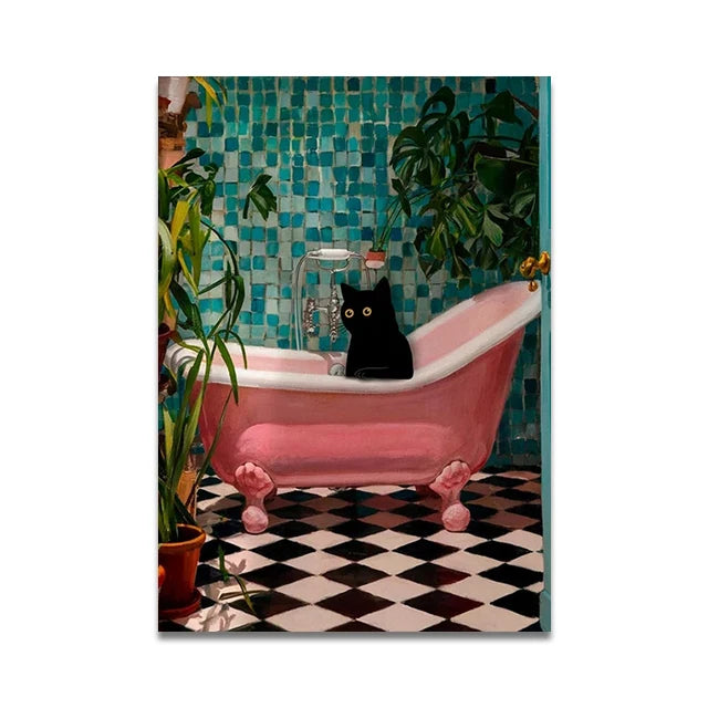 Bathroom Cat Reading on Toilet Poster