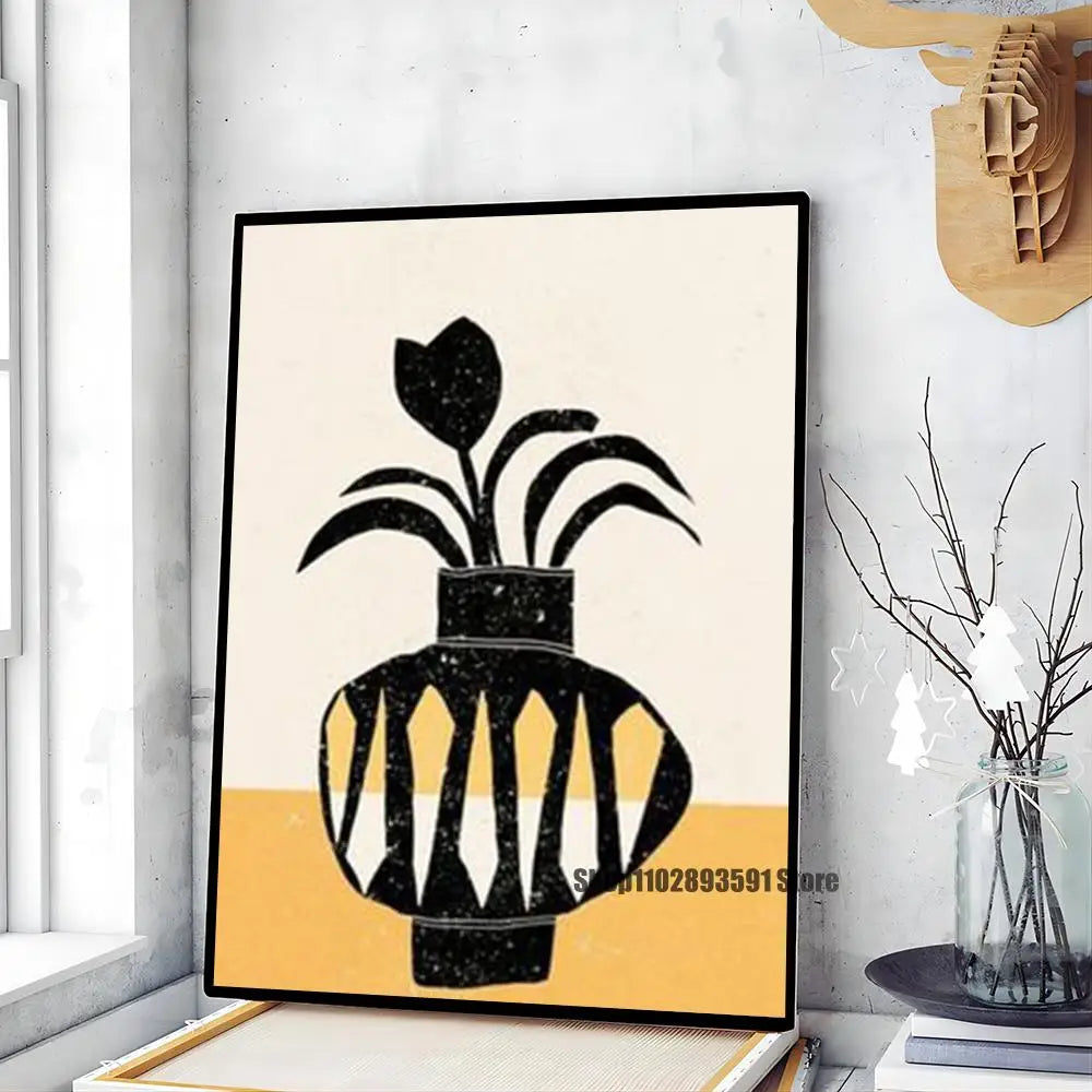 1pc Abstract Line Lemon Flower Vase Geometry Nordic Poster Paper Print Home Bedroom Entrance Bar Cafe Art Painting Decoration