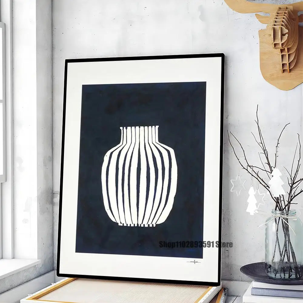 1pc Abstract Line Lemon Flower Vase Geometry Nordic Poster Paper Print Home Bedroom Entrance Bar Cafe Art Painting Decoration