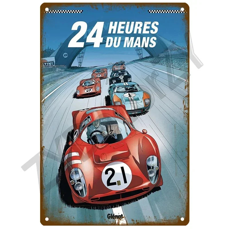 24H Lemans Racing Compettion in 1999 Metal Tin Sign Decor Vintage Wall Plate Poster Classic Tinplate Plaques Garage Bar Decor