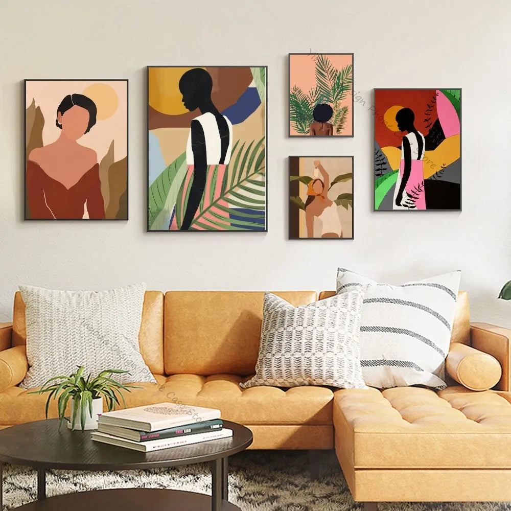 Abstract African woman floral art vintage wall poster