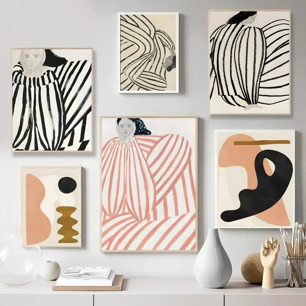Abstract figure lines girl poster for modern living room decor