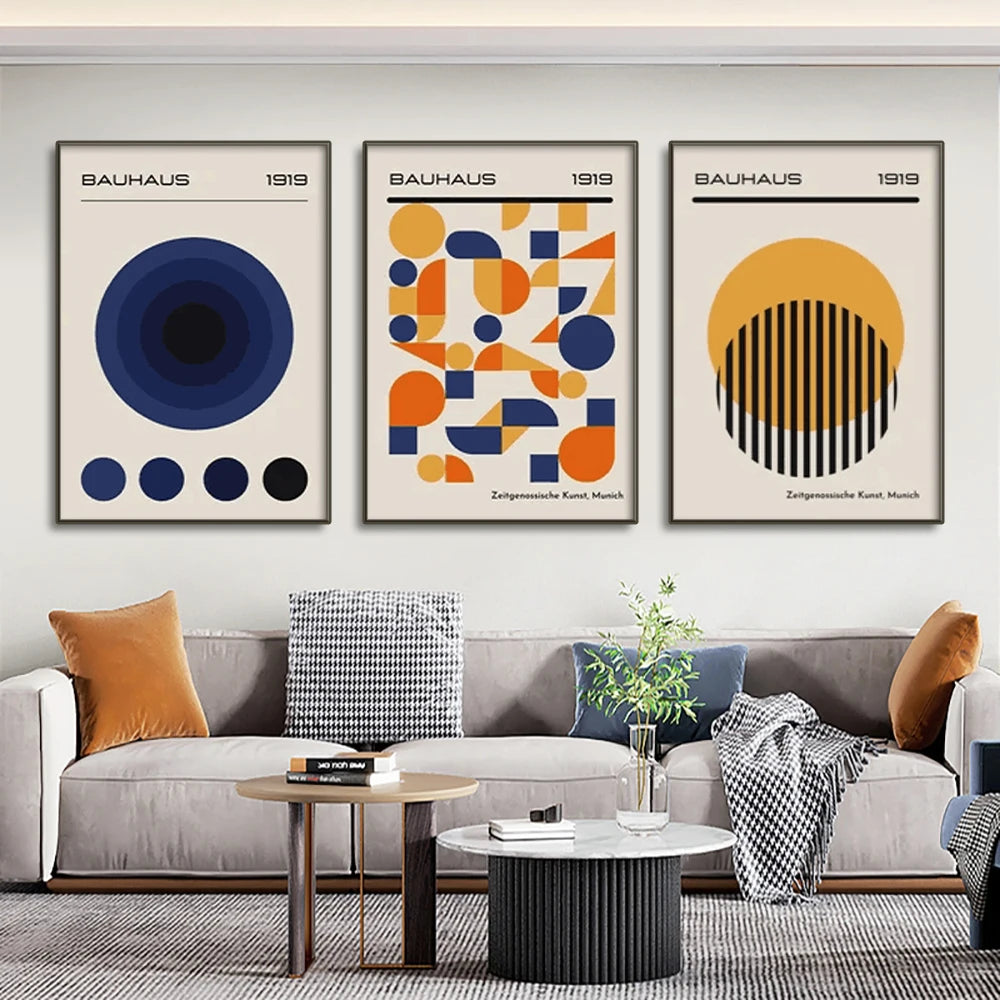 Minimalist geometric canvas painting in Bauhaus style for contemporary interiors