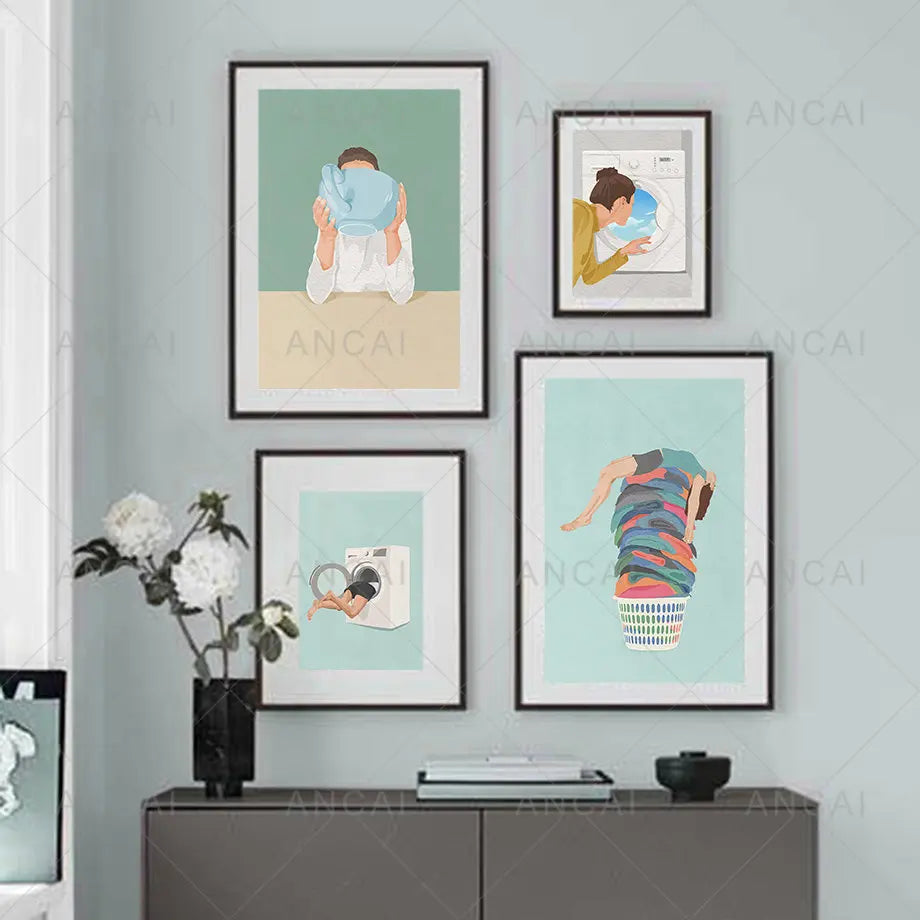 Abstract laundry girl artwork for contemporary interior design