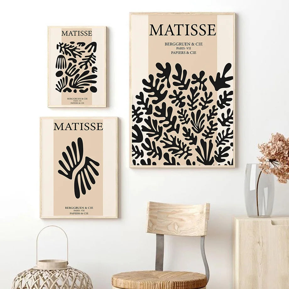 Abstract Matisse canvas wall art with minimalist leaf design