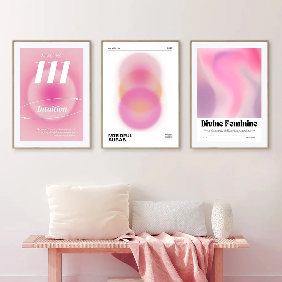 Abstract angel number print in pink for modern interior decor