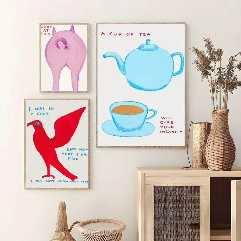 David Shrigley-style animal art poster for unique wall decoration