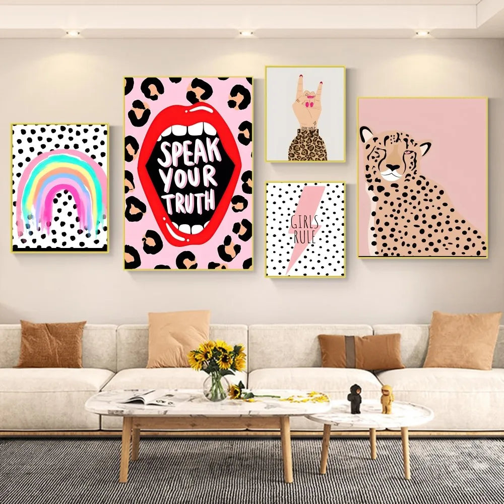 Abstract tiger and leopard girl power poster for aesthetic room decor