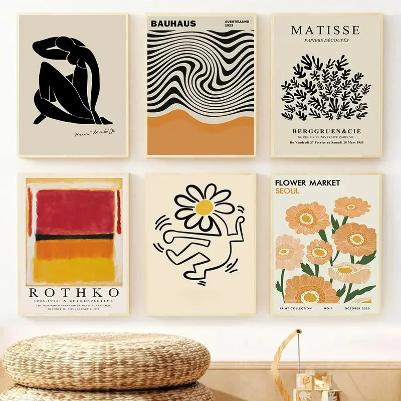 Abstract Yayoi Kusama orange wall art with modern Matisse and Mark Rothko influence