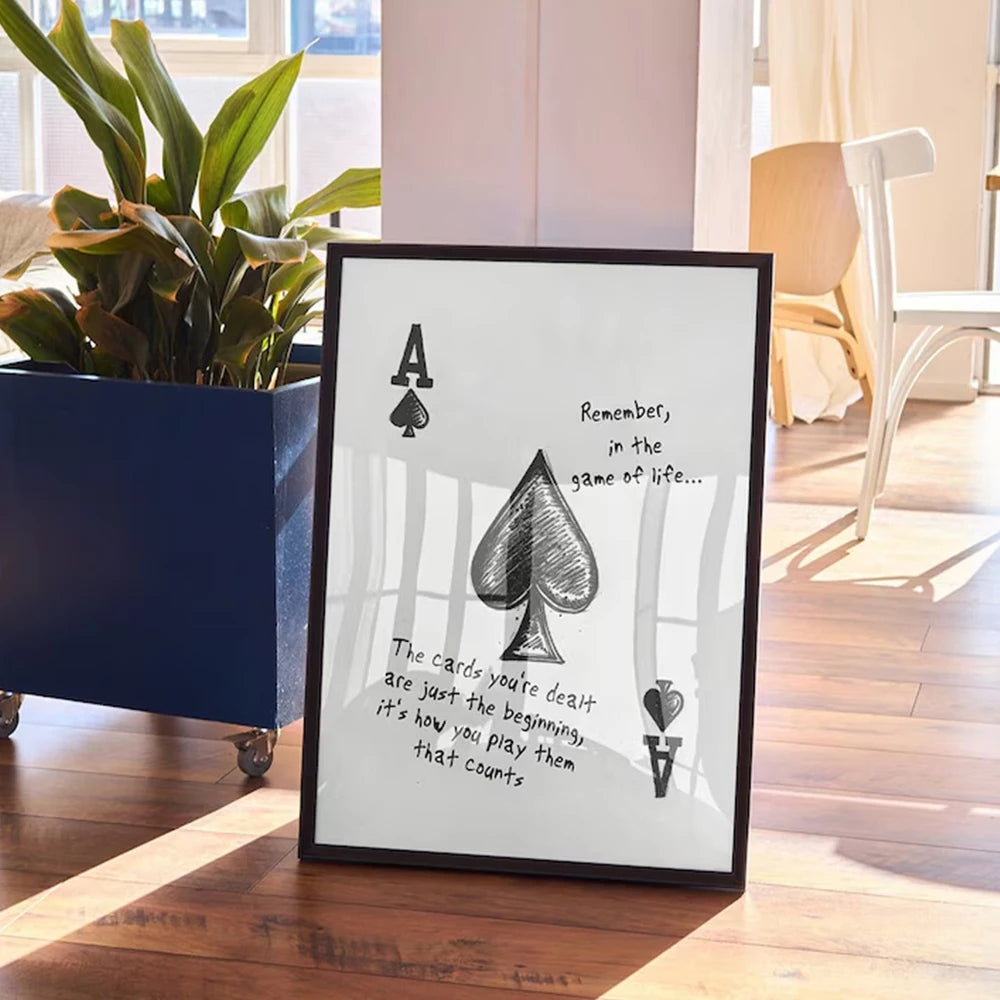 Black and white ace of spades playing card poster for game room wall decoration