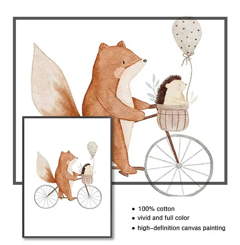 Adorable animal cartoon wall art for baby and kids room decoration