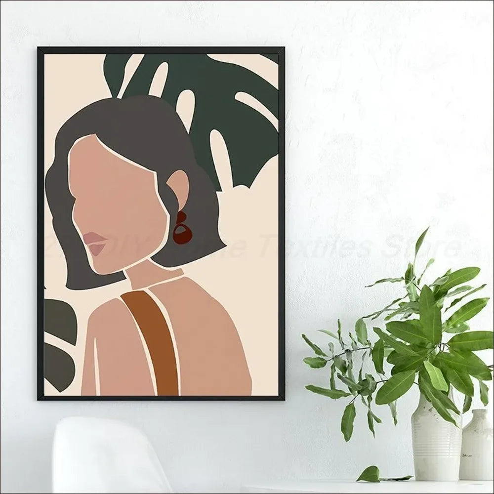 Abstract African culture-inspired wall poster with floral elements