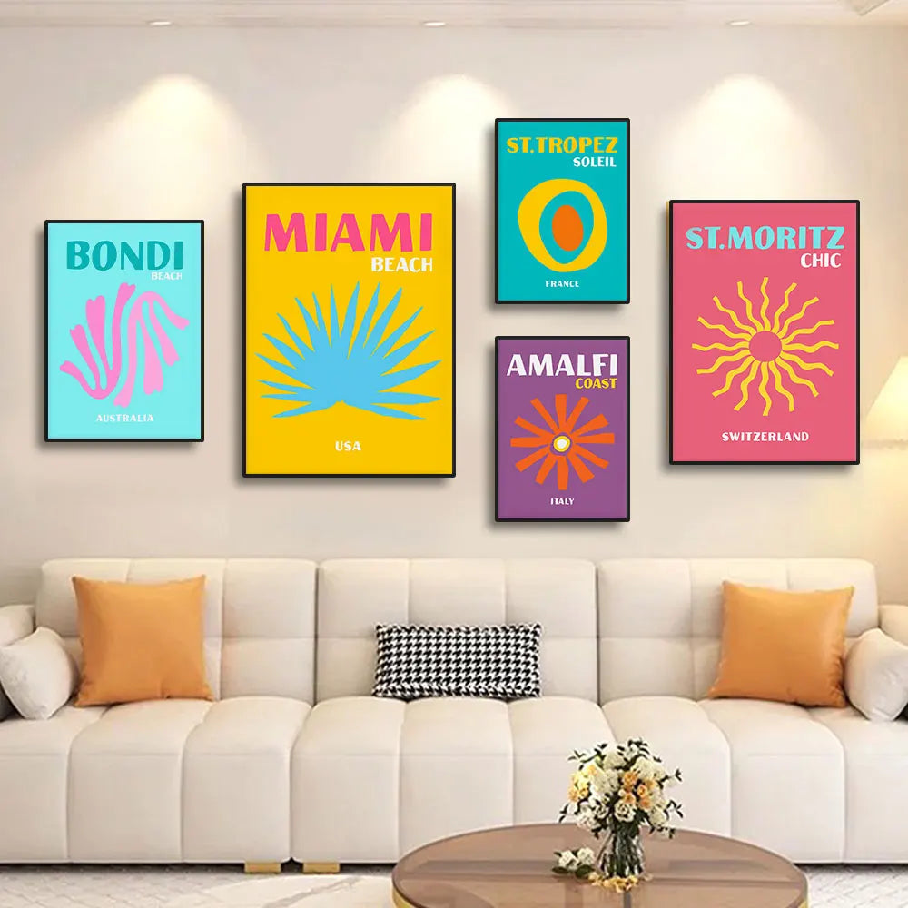 Aesthetic Mykonos travel print wall art for living room decoration