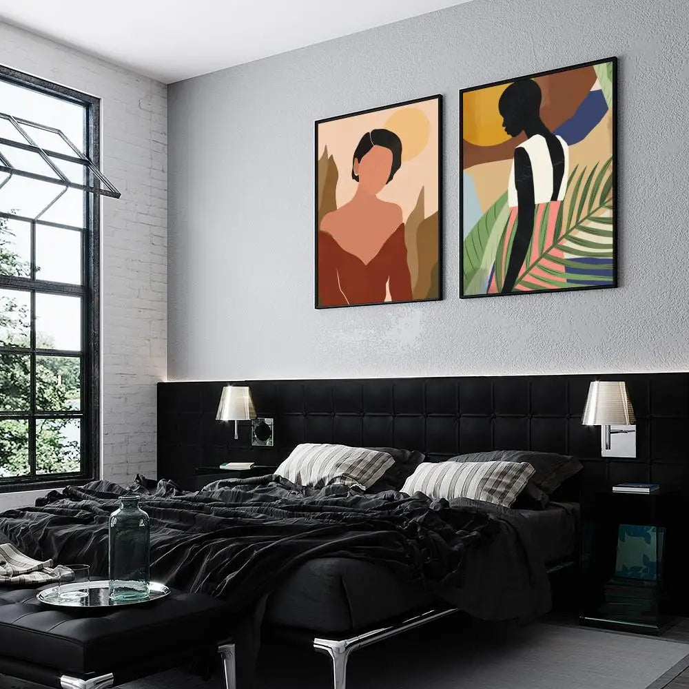 Vintage African woman leaves print for living room