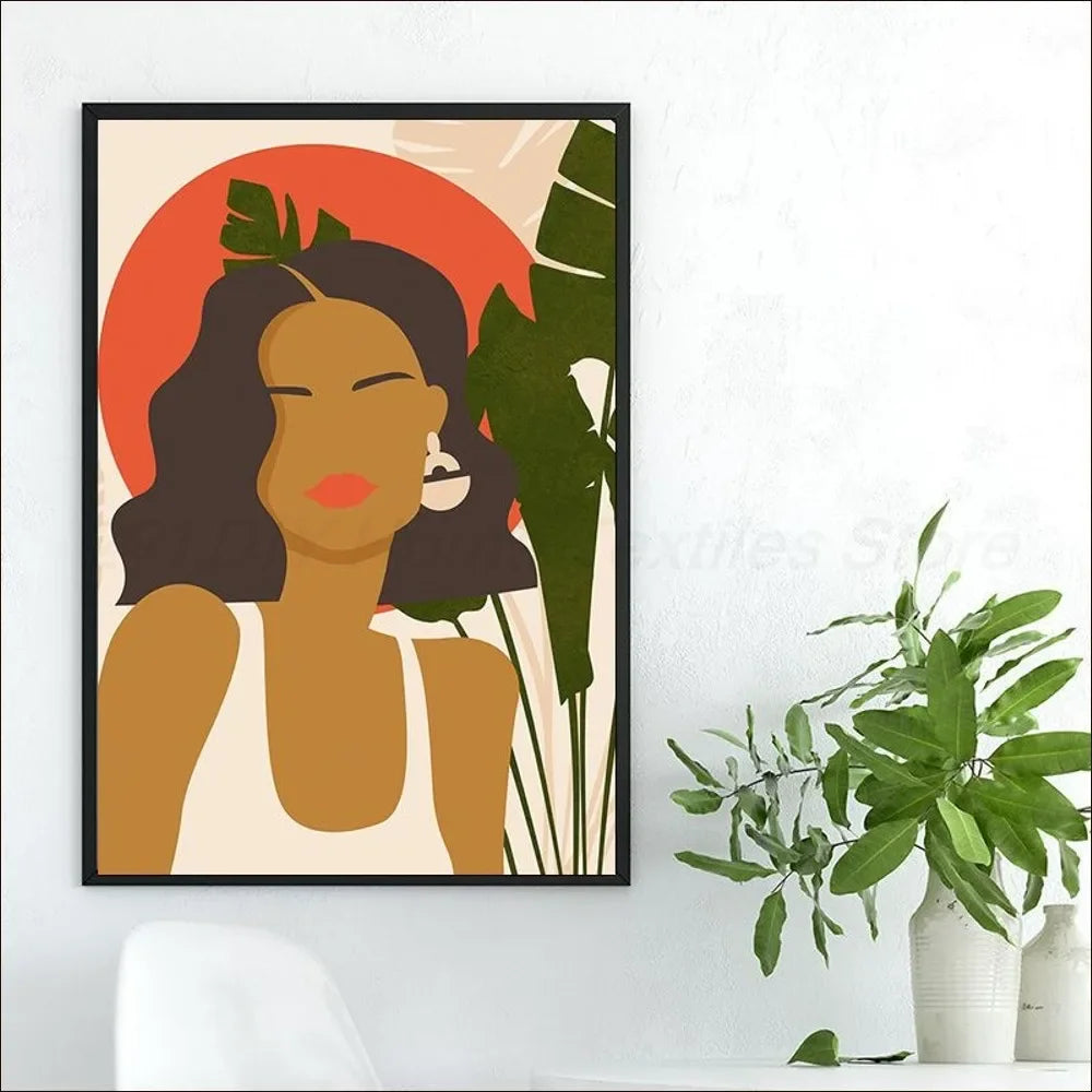 Artistic African woman wall art with flowers for study or office