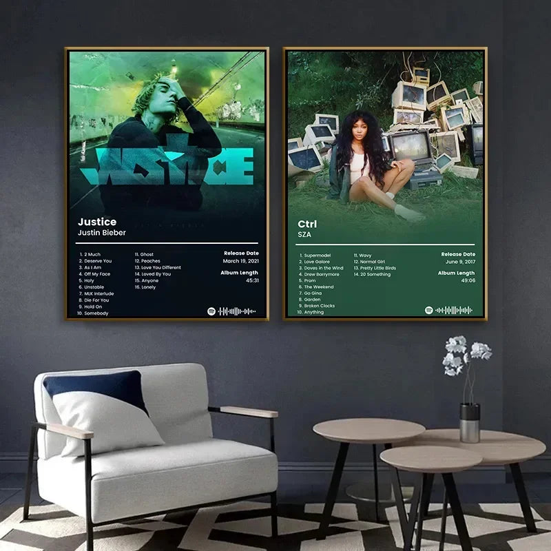 High-definition canvas painting of Bad Bunny and Kanye West for home decor