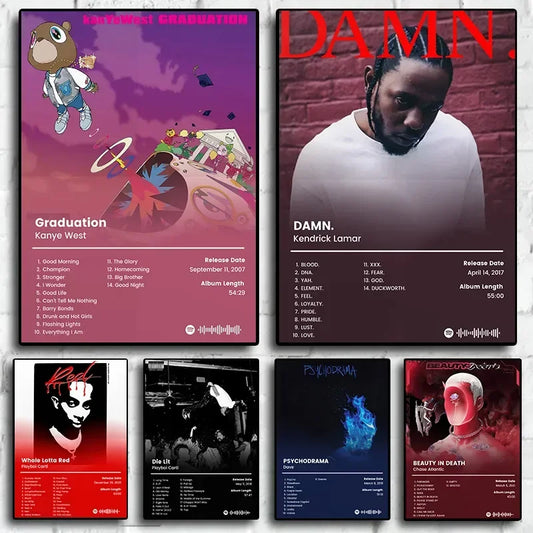 Modern pop rap wall art featuring Bad Bunny and Kanye West on canvas