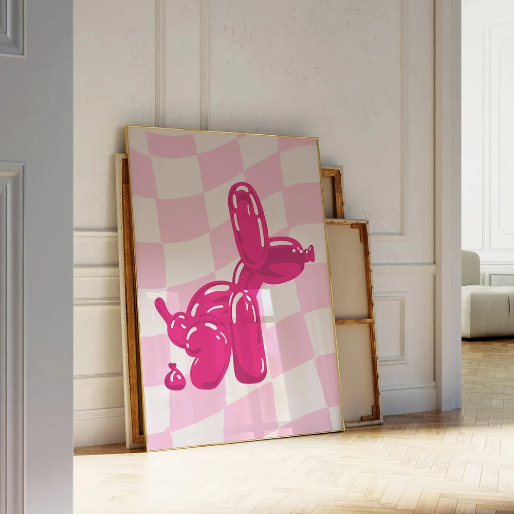 Fun and vibrant pink balloon dog artwork for bedroom or living room