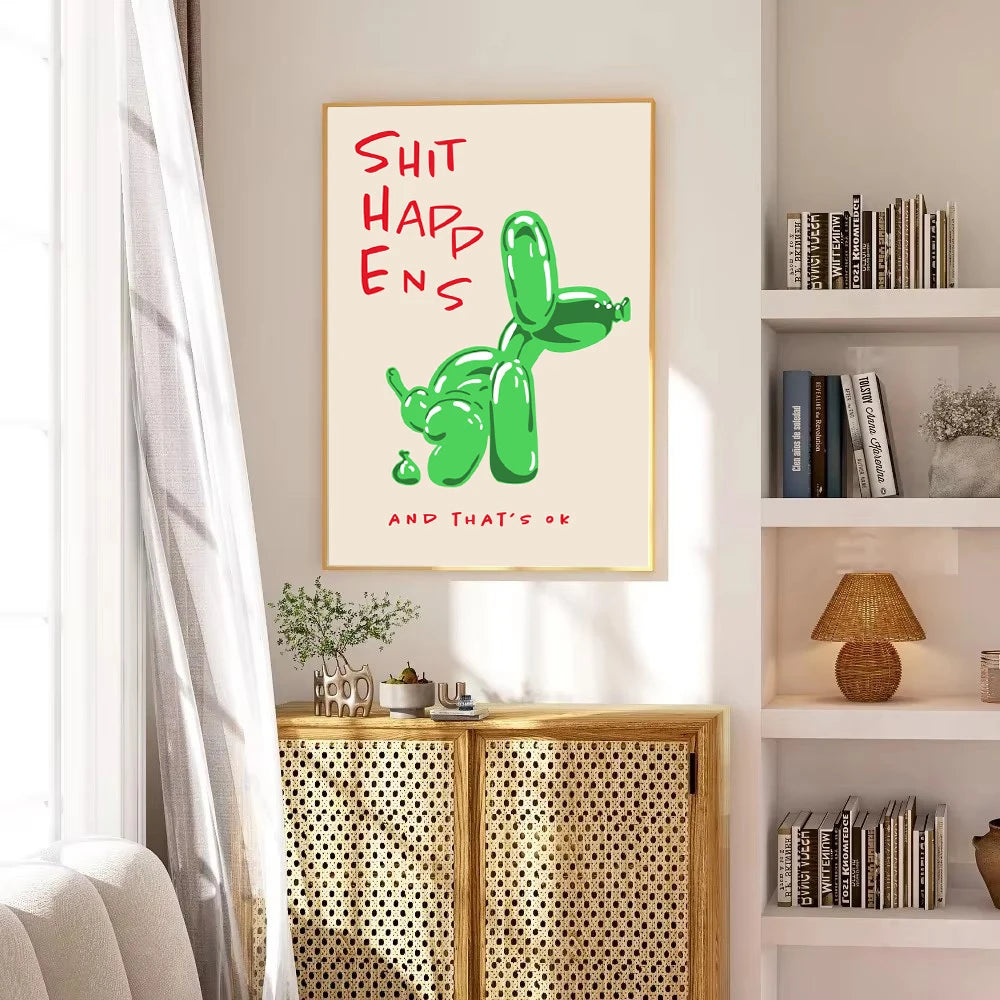 Vibrant pink balloon dog wall art for living room and bedroom decor