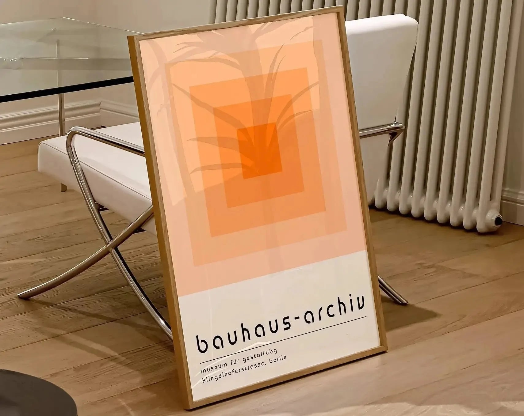 Retro living room wall art featuring Bauhaus geometric elements