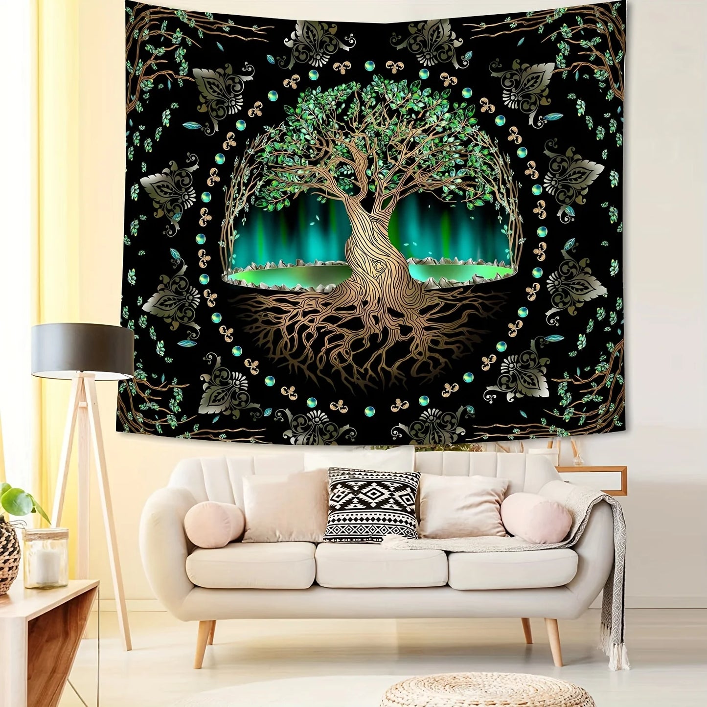 Artistic big tree background tapestry for wall decoration and room ambiance