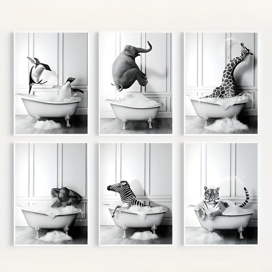 Black and white animal art prints for bedroom, bathroom, and office wall decorations