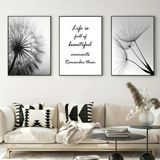 Black and white dandelion canvas painting modern wall art