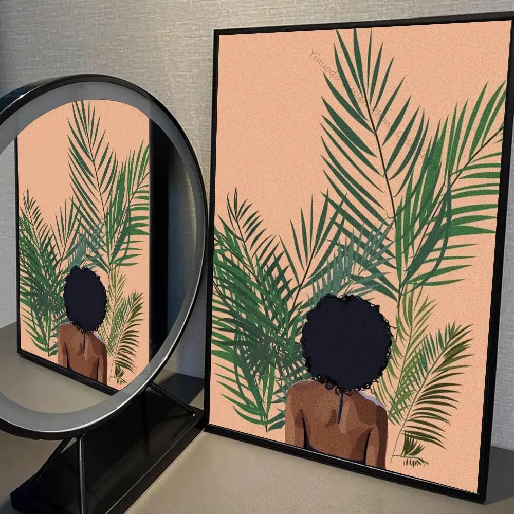 Boho-style African woman floral painting wall decor