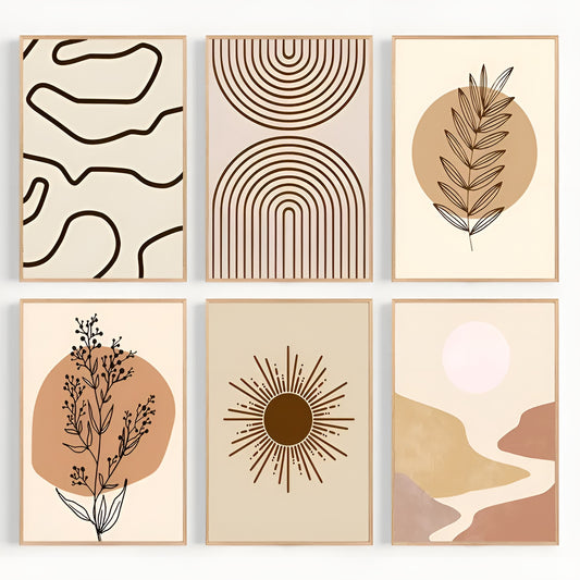 Boho landscapes canvas art set, featuring nature-inspired prints for home decor.