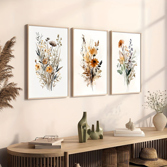 Boho wildflower watercolor art prints set minimalist botanical wall decor