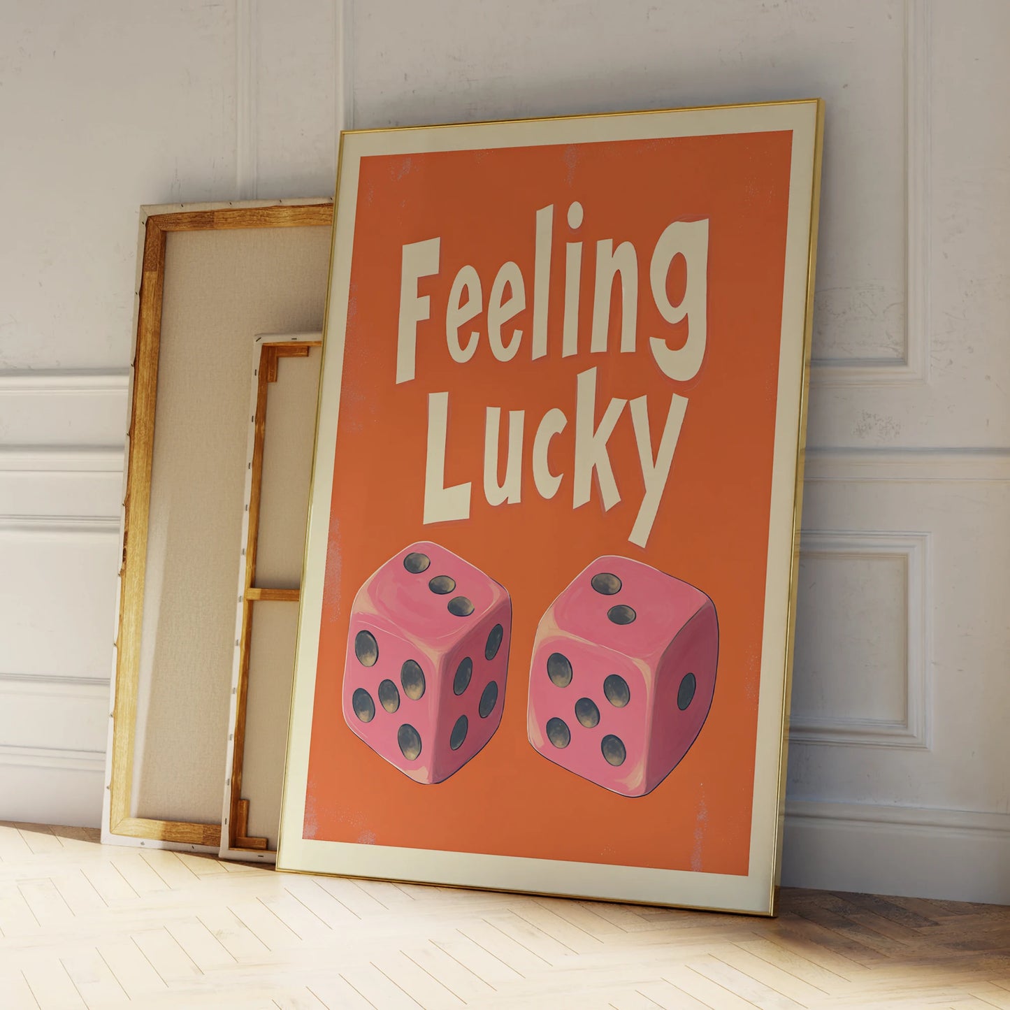 Dopamin-inspired electric orange feeling lucky canvas artwork