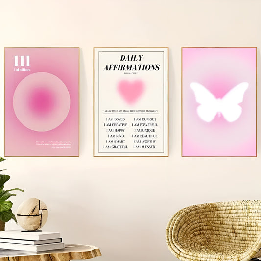 Fashion and butterfly-themed pink halo print for bedroom or modern decor setup