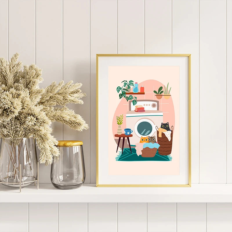 Cartoon cat colorful poster print for living room and bedroom
