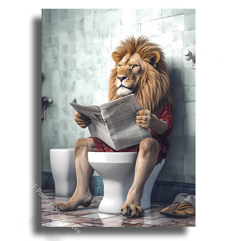 Vintage funny wall art for restroom featuring reading dog
