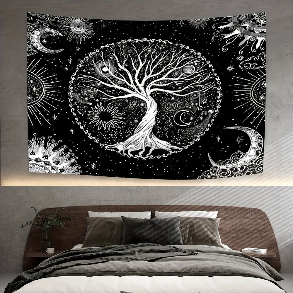 Unique tree of life tapestry with sun and moon design for modern home decor