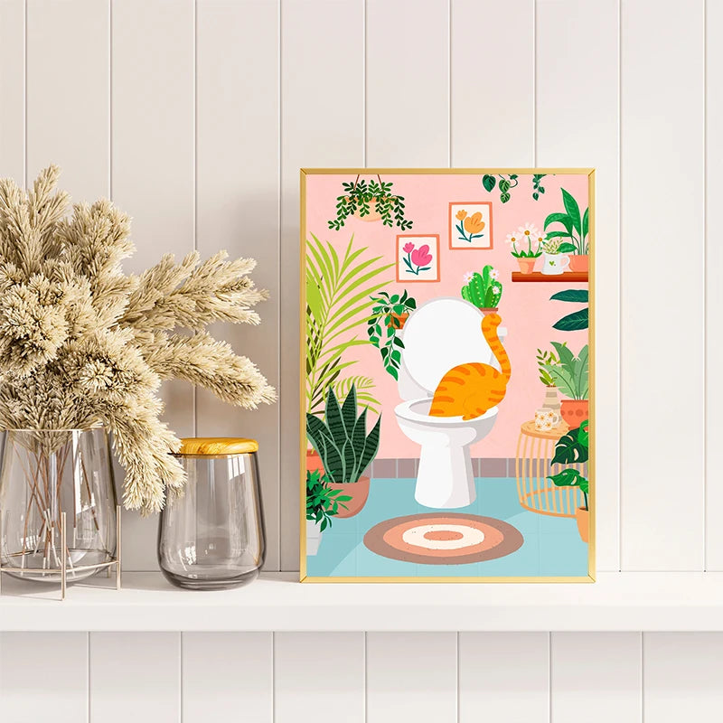 Colorful cartoon cat life poster print for bedroom home decor