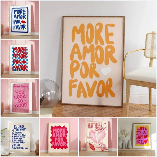 Colorful More Amor Por Favor love quote wall art for living room decor