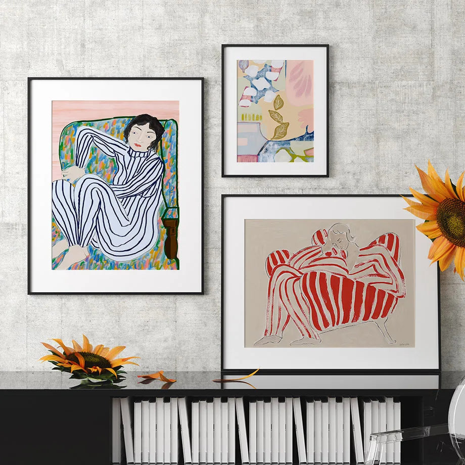 Colorful stripe girl art canvas print for contemporary living rooms