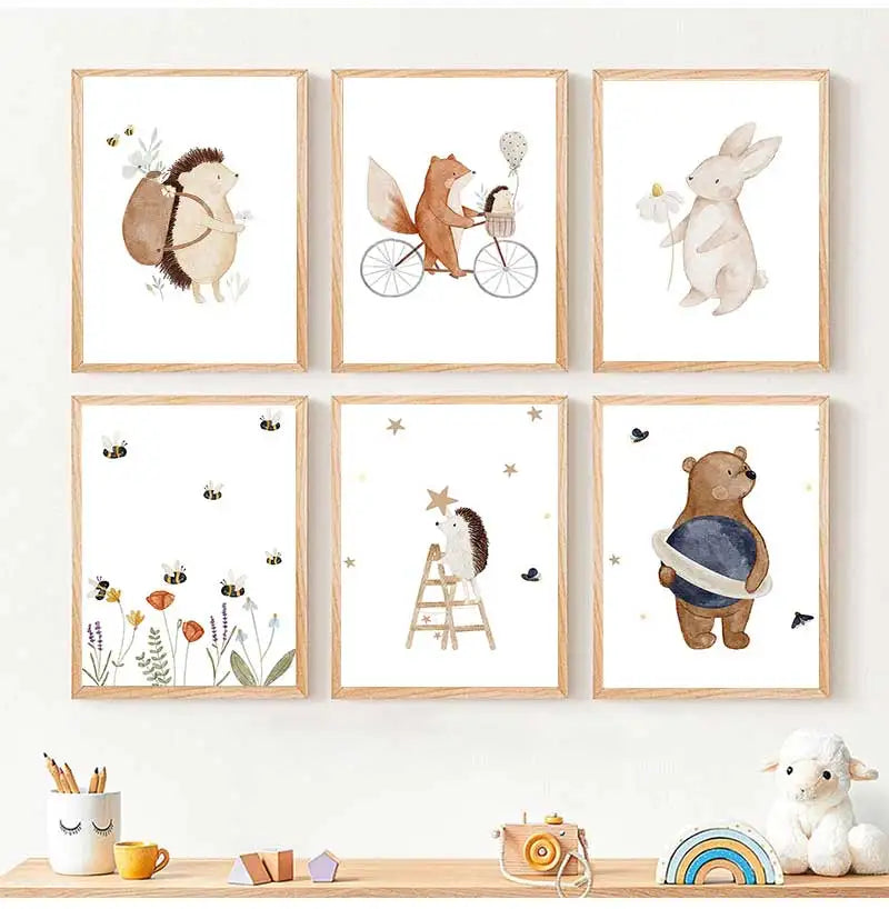 Cute animal wall art prints for baby nursery and children's decor