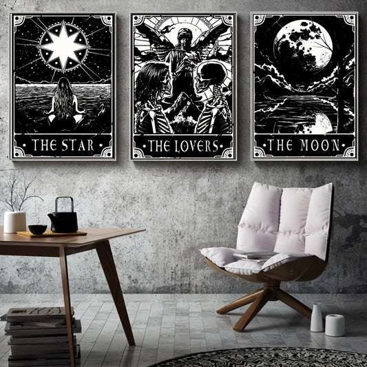 Dark tarot card wall art set for gothic bedroom decor