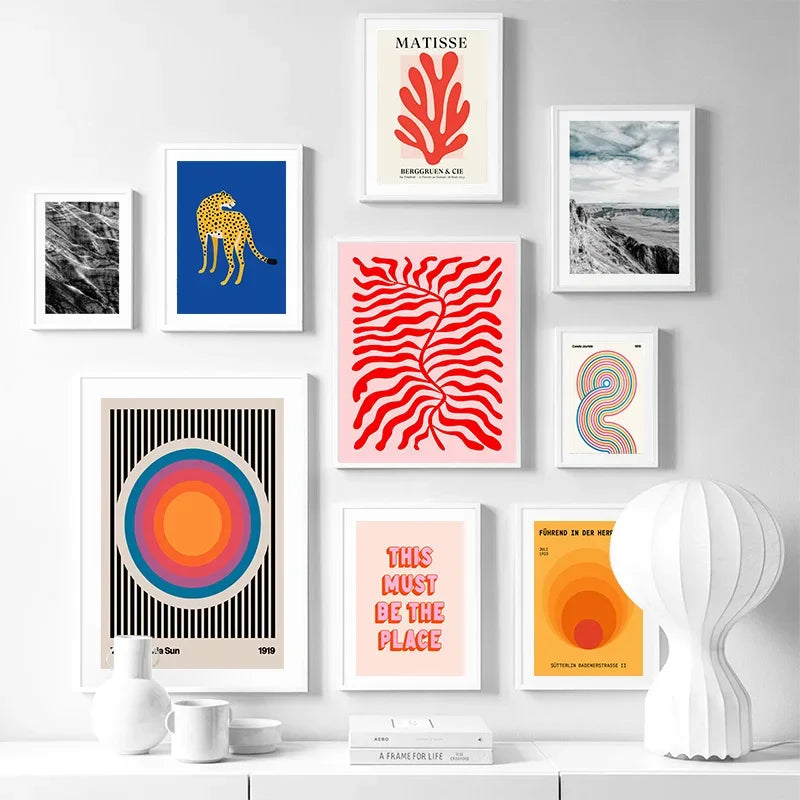 Decorative animal pattern canvas art with modern color blocking